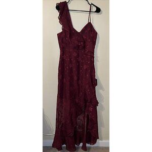 NWT Lulu’s Forever Be Burgundy Floral Jacquard Ruffled Maxi Dress Size Large
